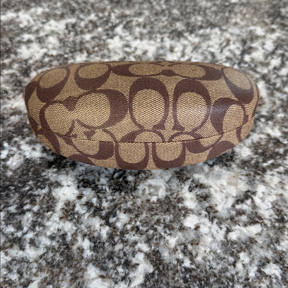 Coach Tan & Brown Signature C Monogram Logo Clamshell Oversized Sunglasses Case